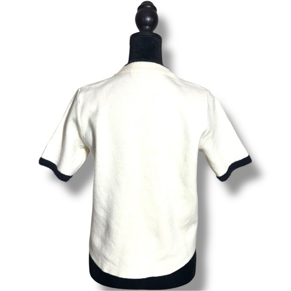 Zara Mock Turtleneck Soft Sweater Material White Tee with Black Trim - Picture 3 of 13